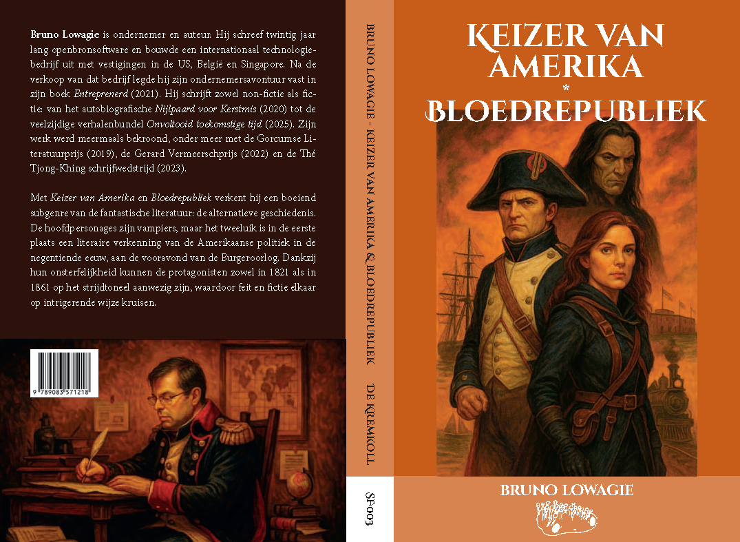 Front- en backcover van 'Keizer van Amerika * Bloedrepubliek', een boek van Bruno Lowagie