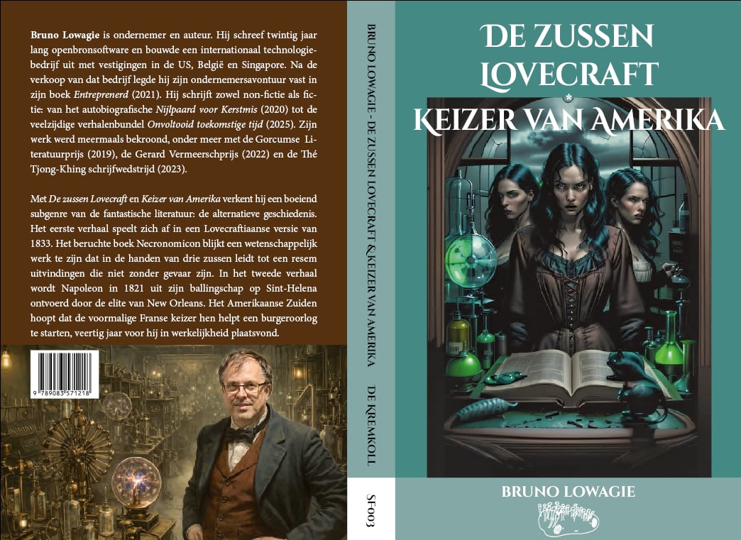 Front- en backcover van 'De Zussen Lovecraft * Keizer van Amerika', een boek van Bruno Lowagie