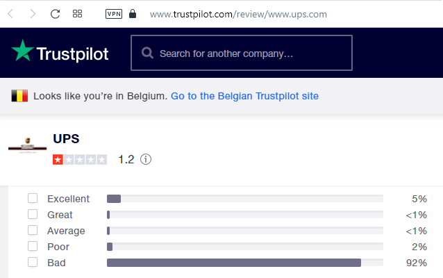 UPS score on Trustpilot