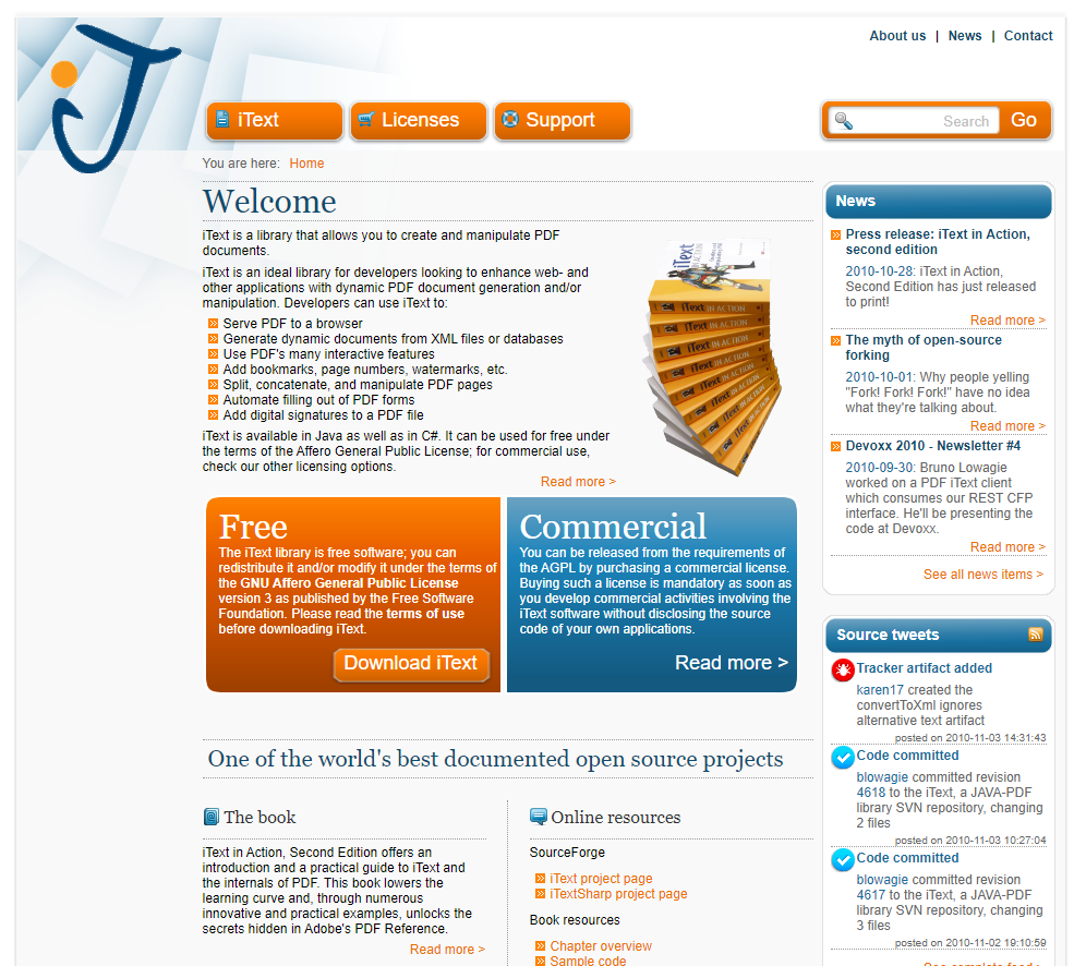 iText website in 2010